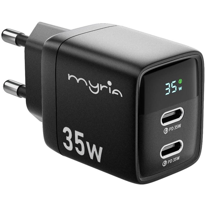 Incarcator retea MYRIA MY9096, 2x USB-C, Power Delivery (PD) 35W, negru WALTI