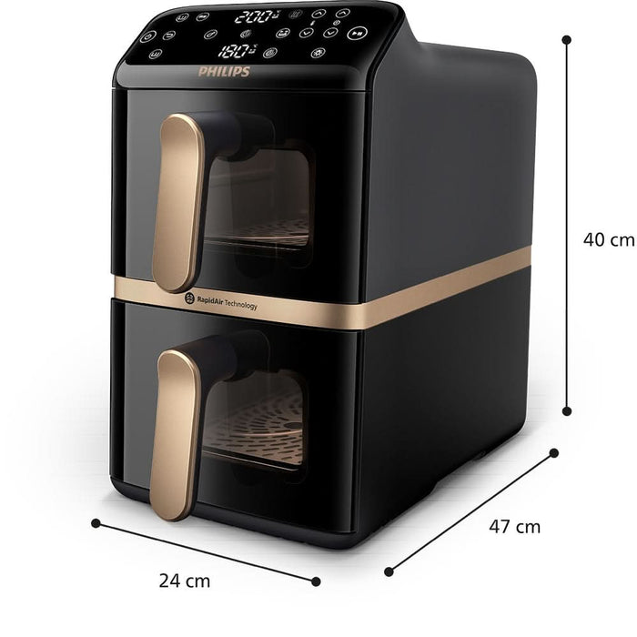 Friteuza cu aer cald dubla PHILIPS Seria 4000 NA462/70, 10l, 2750W, negru-auriu WALTI