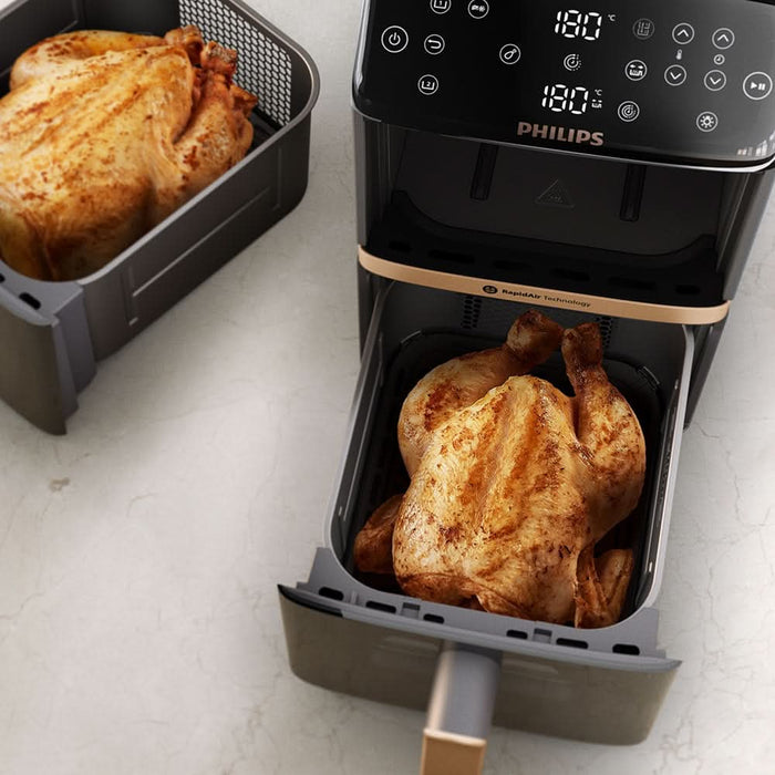 Friteuza cu aer cald dubla PHILIPS Seria 4000 NA462/70, 10l, 2750W, negru-auriu WALTI