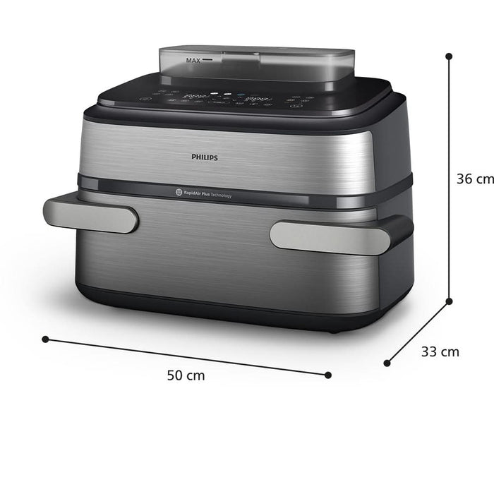 Friteuza cu aer cald dubla PHILIPS Seria 5000 NA565/02, 9.5l, 2750W, argintiu WALTI