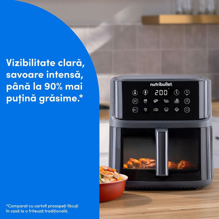 Friteuza cu aer cald NUTRIBULLET CrispLite Vision NBA0811DG, 8l, 2.6kg, 2000W, negru-gri inchis WALTI