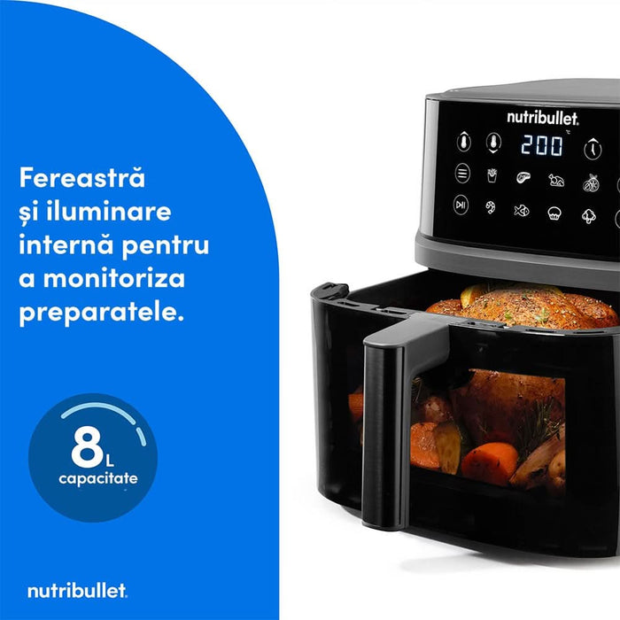 Friteuza cu aer cald NUTRIBULLET CrispLite Vision NBA0811DG, 8l, 2.6kg, 2000W, negru-gri inchis WALTI