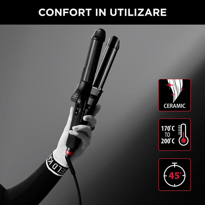 Aparat de coafat multifunctional 3 in 1 ROWENTA x KARL LAGERFELD CF451LF0, 200 grade, invelis ceramic, negru WALTI