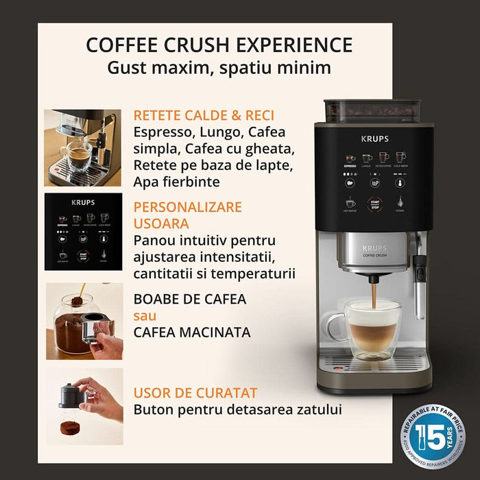 Espressor semi-automat KRUPS Coffee Crush Experience SA403BE0, 1.8l, 1350W, 15 bar, bej-negru WALTI