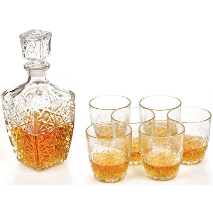 Set whisky BORMIOLI Dedalo: 6 pahare, 0.26l, sticla + 1 decantor, 0.79l, sticla WALTI