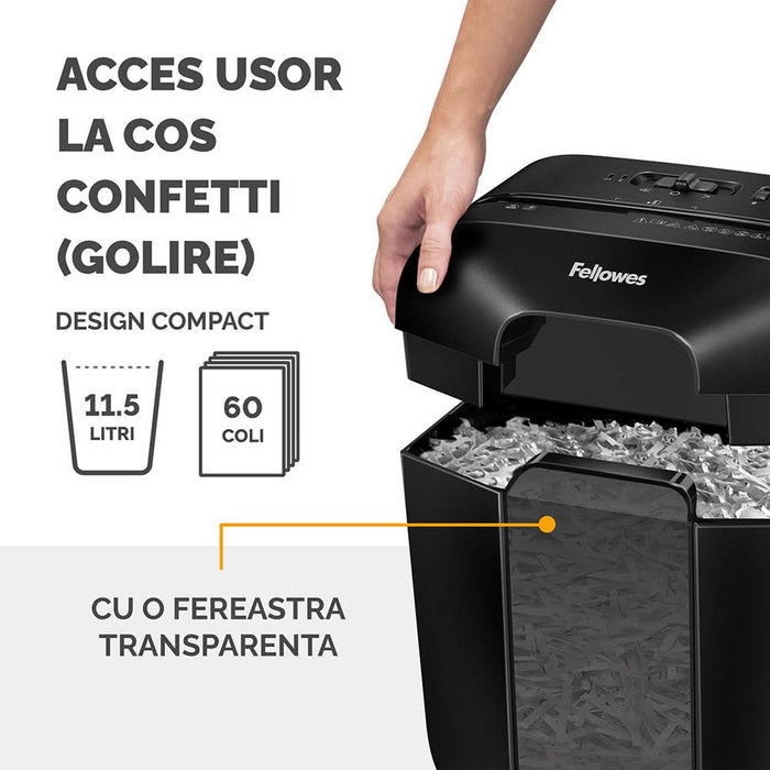 Distrugator documente manual FELLOWES Powershred LX25, 6 coli, 11.5l, Cross-Cut, negru WALTI
