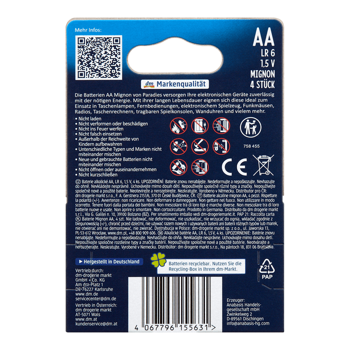 Paradies Baterii alcaline AA, LR 6, 15 V, 4 buc - WALTI WALTI