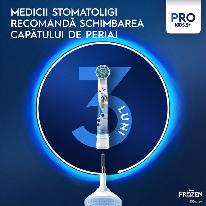 Periuta de dinti electrica copii ORAL-B Pro Kids Frozen, 7600 miscari/min, Curatare 2D, 2 programe, 1 capat, albastru WALTI
