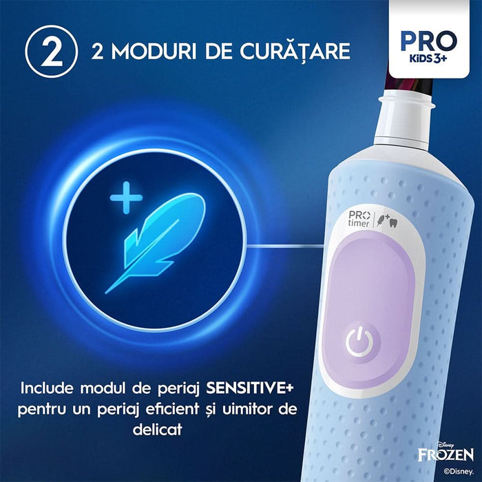 Periuta de dinti electrica copii ORAL-B Pro Kids Frozen, 7600 miscari/min, Curatare 2D, 2 programe, 1 capat, albastru WALTI
