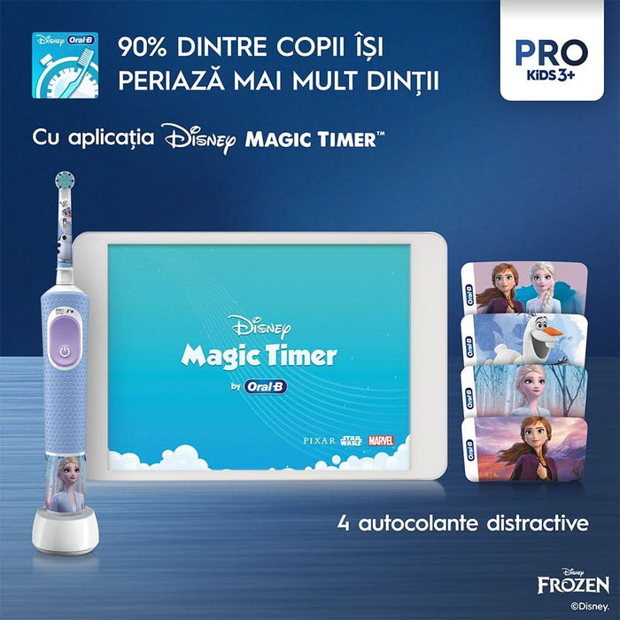 Periuta de dinti electrica copii ORAL-B Pro Kids Frozen, 7600 miscari/min, Curatare 2D, 2 programe, 1 capat, albastru - WALTI WALTI