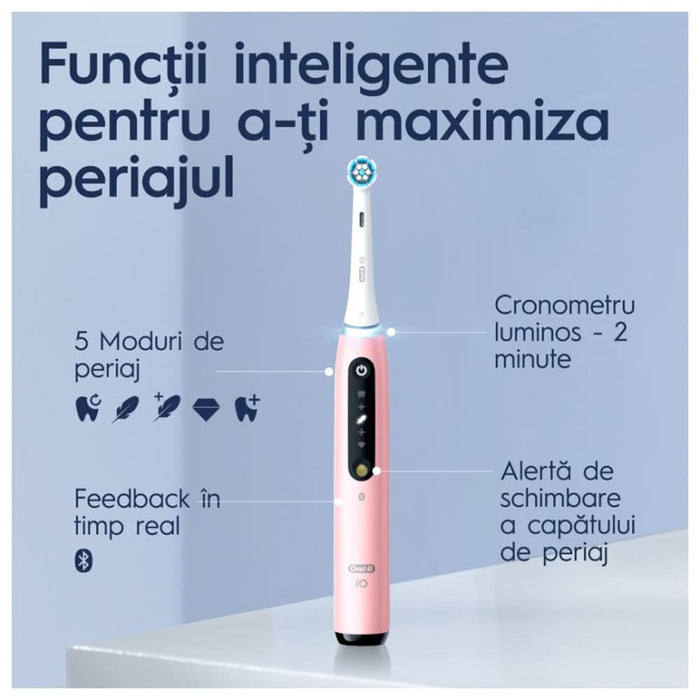 Periuta de dinti electrica ORAL-B iO5, Bluetooth, 40000 miscari/min, Curatare 3D, 5 programe, 1 capat, roz WALTI