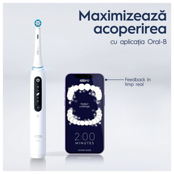 Set 2 periute de dinti electrice ORAL-B iO5, Bluetooth, 40000 pulsatii/min, Curatare 3D, 5 programe, 2 capate, alb-negru WALTI