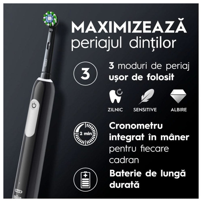 Periuta de dinti electrica ORAL-B Pro 1, 20000 pulsatii/min, Curatare 3D, Timer, 3 programe, 1 capat, negru WALTI