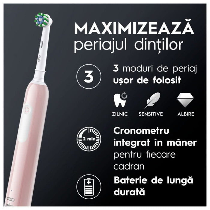 Periuta de dinti electrica ORAL-B Pro 1, 20000 pulsatii/min, Curatare 3D, Timer, 3 programe, 1 capat, roz WALTI