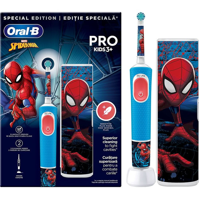 Periuta de dinti electrica copii ORAL-B Pro Kids Spiderman, 7600 miscari/min, Curatare 2D, 2 programe, 1 capat, albastru WALTI