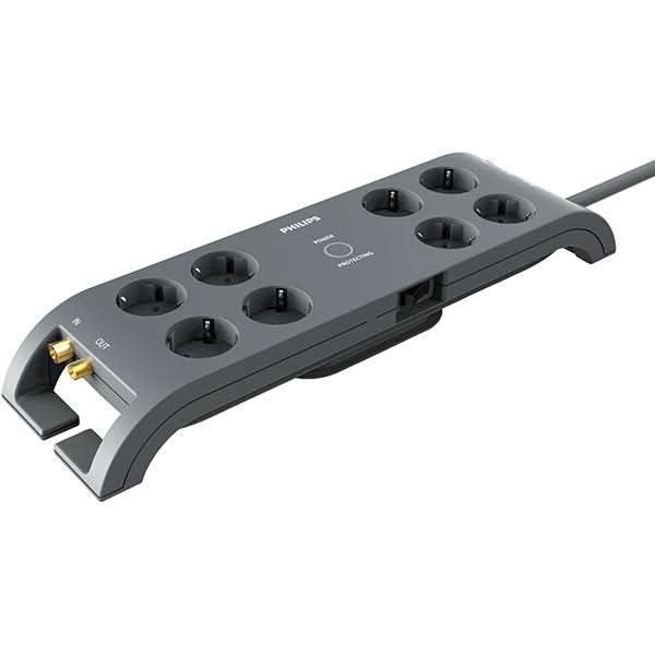 Prelungitor cu protectie PHILIPS SPN5185A/58, 8 prize, 2m, gri WALTI