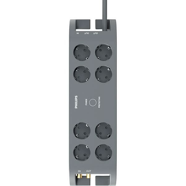 Prelungitor cu protectie PHILIPS SPN5185A/58, 8 prize, 2m, gri WALTI