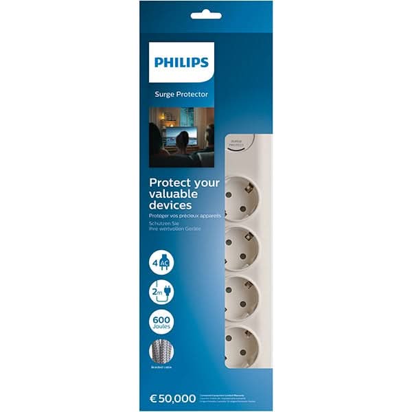 Prelungitor cu protectie PHILIPS SPN7040WA/58, 4 prize, 2m, Protectie copii, alb - WALTI WALTI