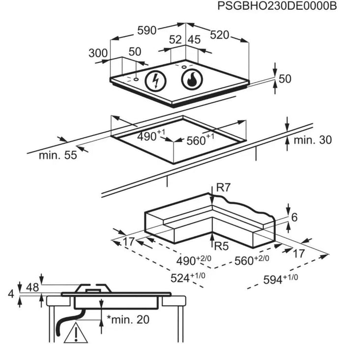Plita incorporabila ELECTROLUX KDI641723K, Gaz + Inductie, 4 arzatoare, Touch Control, negru WALTI