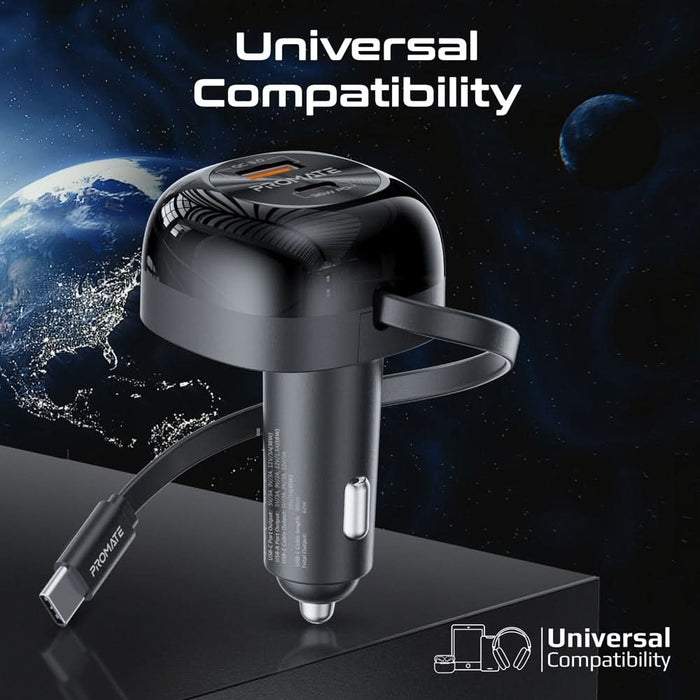 Incarcator auto PROMATE PowerDrive-RC65, 2x USB-C, 1x USB-A, Power delivery (PD) 45W, negru WALTI