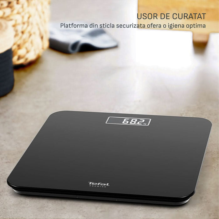 Cantar corporal TEFAL Premiss PP1800V0, 160kg, sticla, negru WALTI