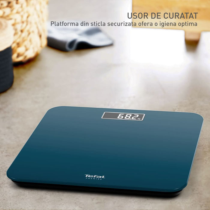 Cantar corporal TEFAL Premiss PP1806V0, 160Kg, sticla, albastru WALTI