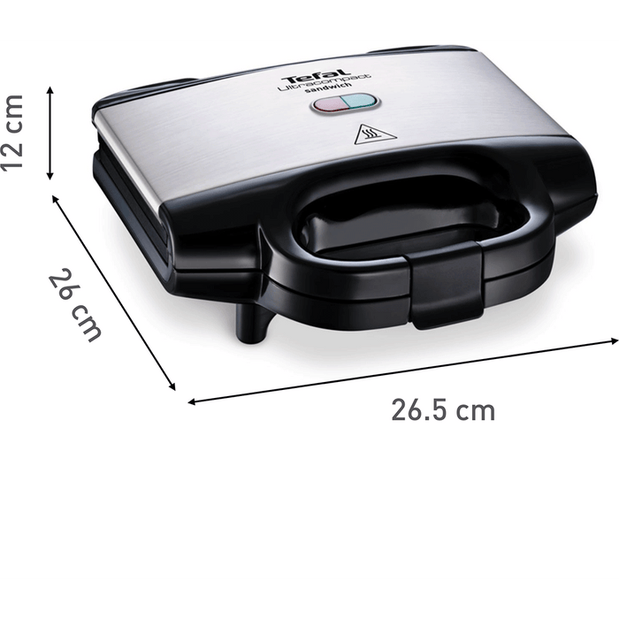 Sandwich maker TEFAL Ultracompact SM155212, 700W, maner izolat termic, negru-argintiu WALTI