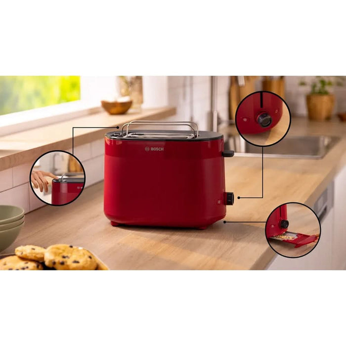 Prajitor de paine BOSCH MyMoment TAT2M124, 2 felii, 950W, rosu-gri inchis WALTI