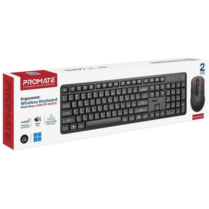 Kit tastatura si mouse Wireless PROMATE ProCombo-15, USB, negru WALTI