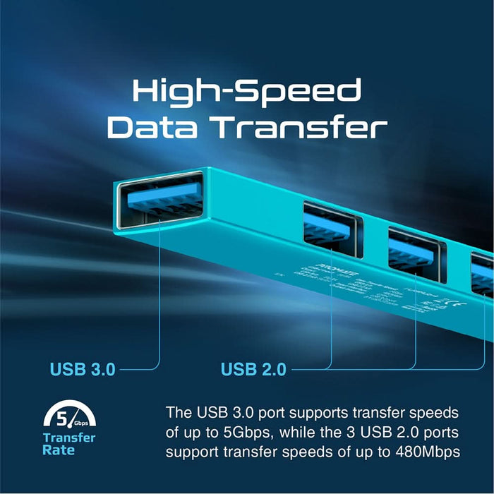 Hub USB PROMATE LiteHub-4, USB 3.0, albastru WALTI
