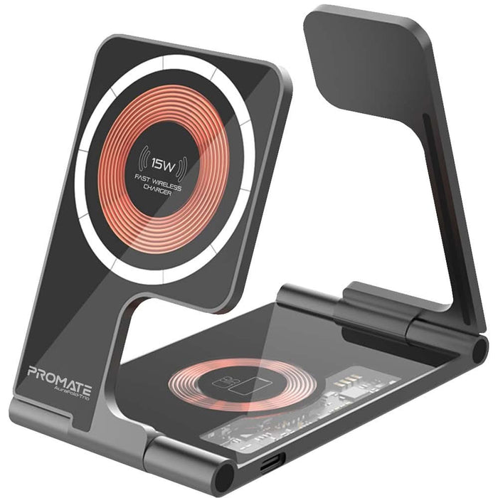 Incarcator wireless PROMATE AuraFold-Trio, 1xUSB-C, universal, MagSafe, 15W, negru WALTI