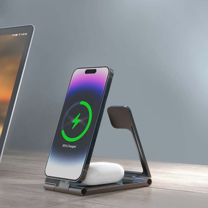 Incarcator wireless PROMATE AuraFold-Trio, 1xUSB-C, universal, MagSafe, 15W, negru WALTI