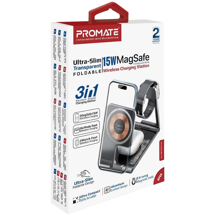 Incarcator wireless PROMATE AuraFold-Trio, 1xUSB-C, universal, MagSafe, 15W, negru WALTI