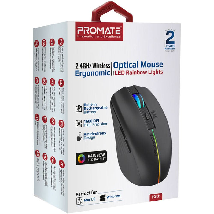 Mouse Wireless PROMATE Kitt, 1600 dpi, negru WALTI