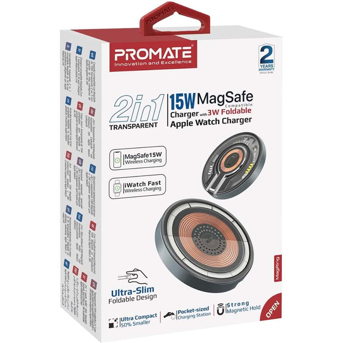 Incarcator wireless PROMATE MagRing pentru iPhone, Apple Watch, 1xUSB-C, universal, Magsafe, 15W, negru WALTI