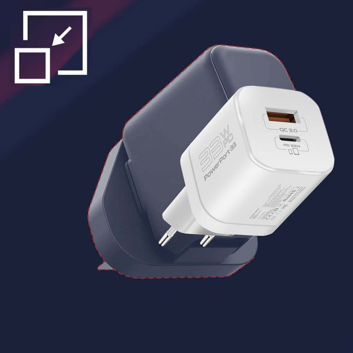 Incarcator retea PROMATE PowerPort-33, USB-C, GaN Fast Charging, Power Delivery (PD) 33W, alb WALTI