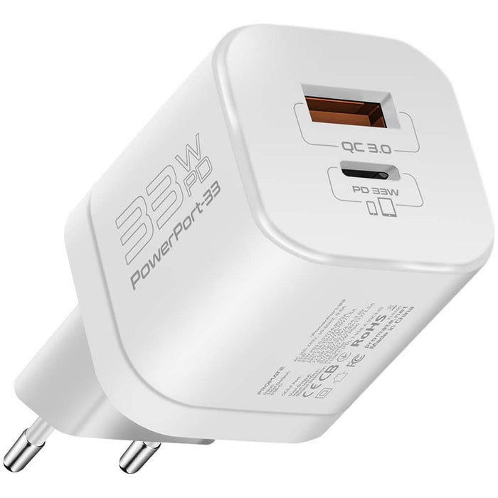 Incarcator retea PROMATE PowerPort-33, USB-C, GaN Fast Charging, Power Delivery (PD) 33W, alb WALTI