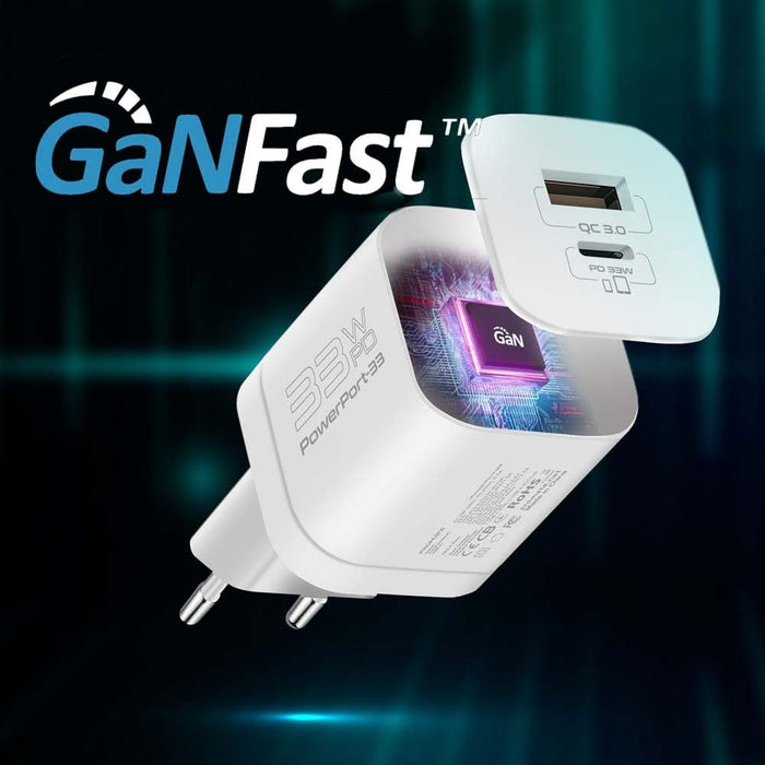Incarcator retea PROMATE PowerPort-33, USB-C, GaN Fast Charging, Power Delivery (PD) 33W, alb WALTI