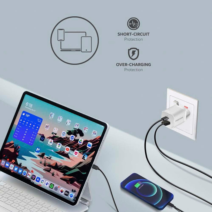Incarcator retea PROMATE PowerPort-33, USB-C, GaN Fast Charging, Power Delivery (PD) 33W, alb WALTI