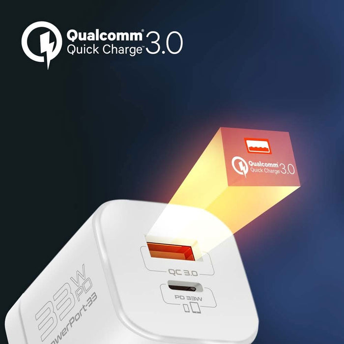 Incarcator retea PROMATE PowerPort-33, USB-C, GaN Fast Charging, Power Delivery (PD) 33W, alb WALTI