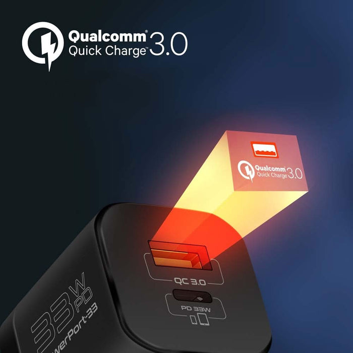 Incarcator retea PROMATE PowerPort-33, USB-C, GaN Fast Charging, Power Delivery (PD) 33W, negru WALTI
