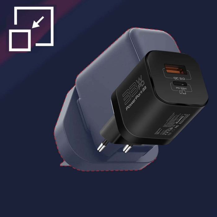 Incarcator retea PROMATE PowerPort-33, USB-C, GaN Fast Charging, Power Delivery (PD) 33W, negru WALTI