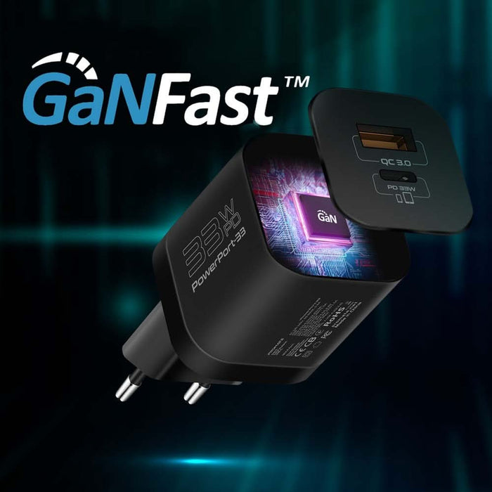 Incarcator retea PROMATE PowerPort-33, USB-C, GaN Fast Charging, Power Delivery (PD) 33W, negru WALTI