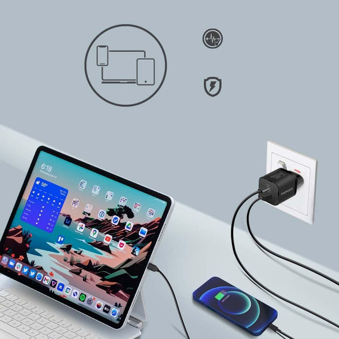 Incarcator retea PROMATE PowerPort-33, USB-C, GaN Fast Charging, Power Delivery (PD) 33W, negru WALTI