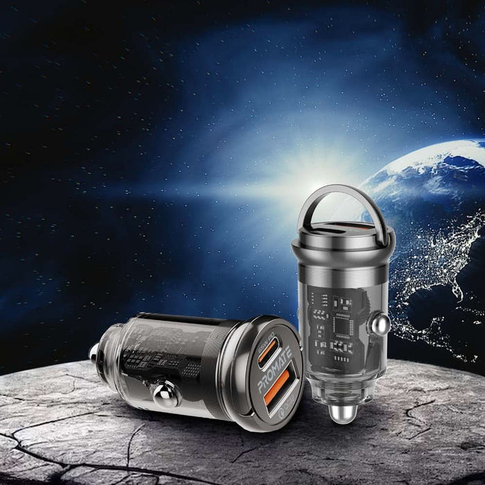 Incarcator auto PROMATE TransDrive-65W, 1xUSB-C Power Delivery 65W, 1xUSB-A Quick Charge 18W, negru WALTI