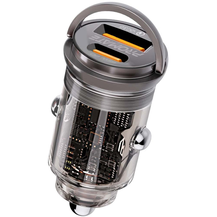 Incarcator auto PROMATE TransDrive-65W, 1xUSB-C Power Delivery 65W, 1xUSB-A Quick Charge 18W, negru WALTI