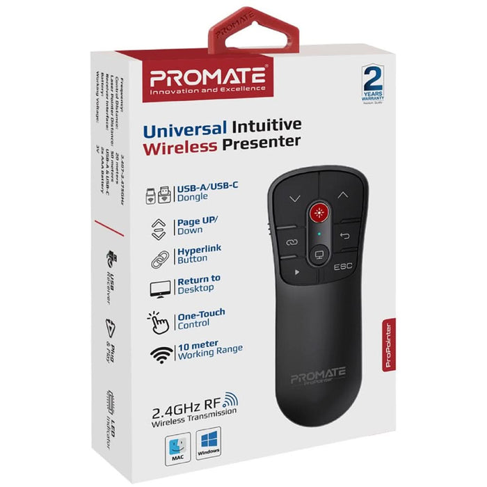 Presenter Wireless PROMATE ProPointer, Dual USB, negru WALTI