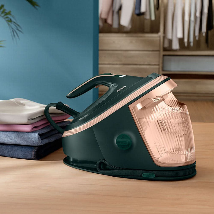 Statie de calcat PHILIPS PerfectCare Seria 7000 PSG7300/70, 3120W, 650g/min, 1.5l, talpa SteamGlide Elite, verde inchis-roz WALTI