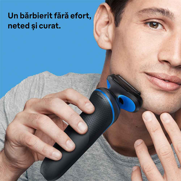 Aparat de ras BRAUN Series 5 51-B1000s, Wet&Dry, AutoSense, Easy Click, autonomie 50 min, 3 elemente de taiere, negru-albastru WALTI