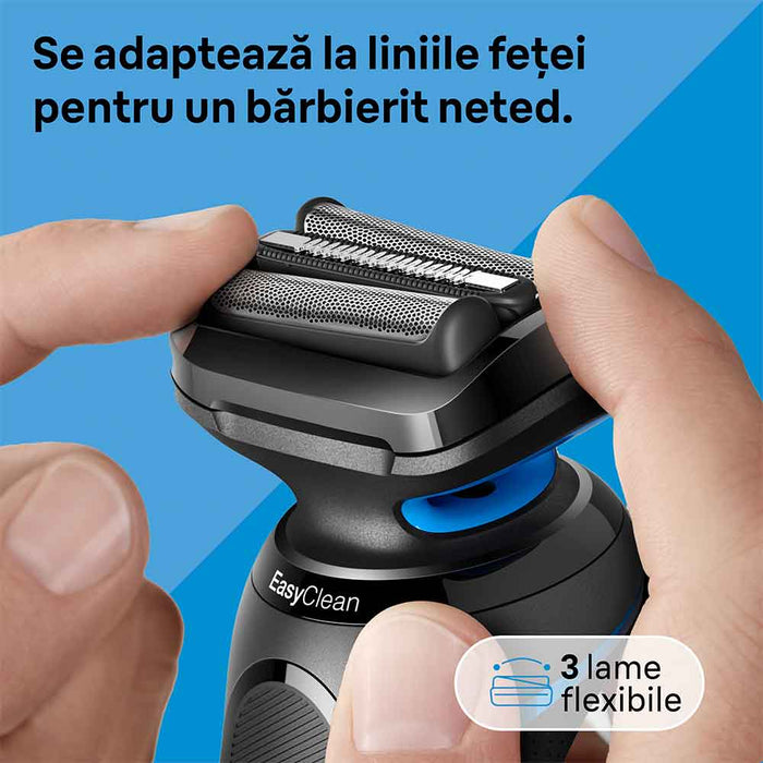 Aparat de ras BRAUN Series 5 51-B1000s, Wet&Dry, AutoSense, Easy Click, autonomie 50 min, 3 elemente de taiere, negru-albastru WALTI